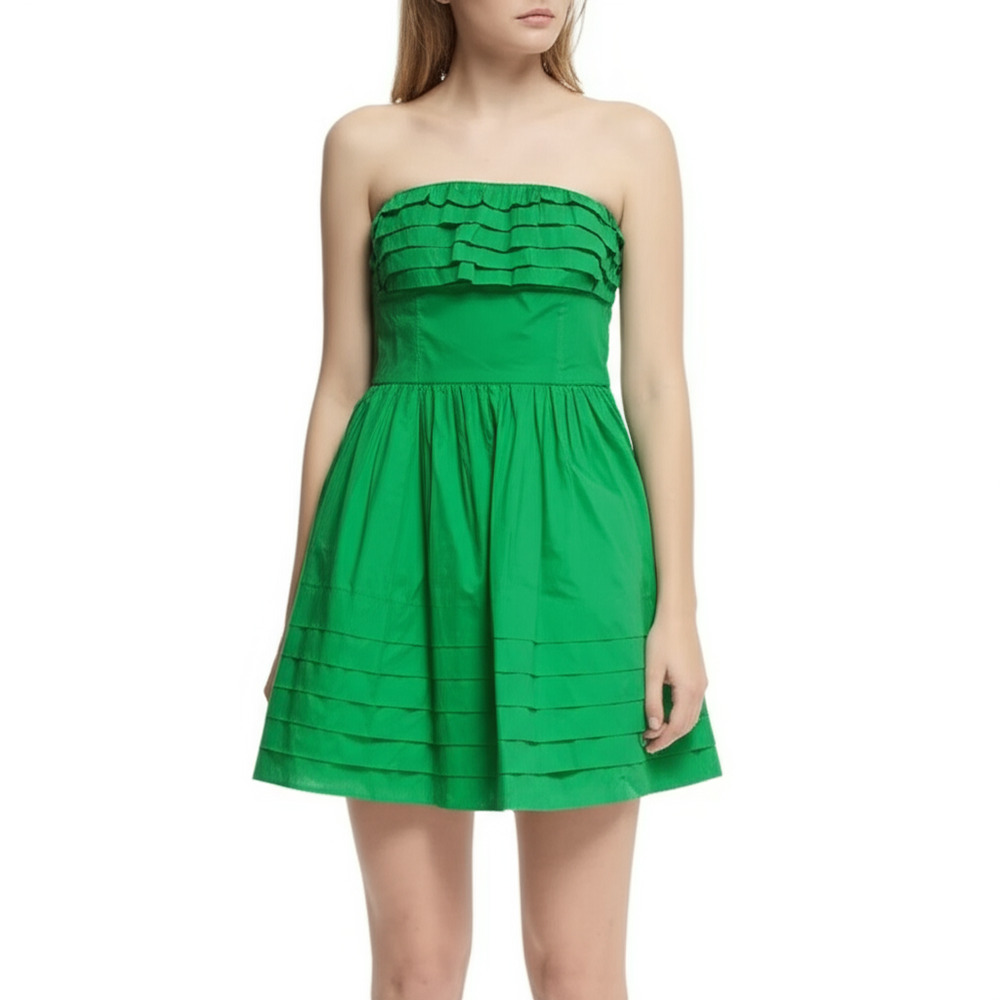 Jack. Dress Womens Size Small Green Mini Cocktail Strapless Ruffled Bust Party C